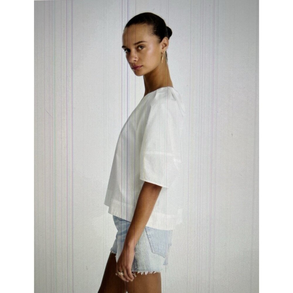 Madewell $98 Womens Short Sleeve Poplin Lace Up Top in White Size S #NW070 - Picture 2 of 12